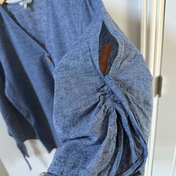 Linen Blend By Hester & Orchard Linen Blend V Neck Tunic with Sleeve Tie M NWOT - Picture 6 of 14